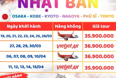 Tour Du Lịch Nhật Bản Mùa Hoa Anh Đào Sakura 2026 Bay Vietjet Air